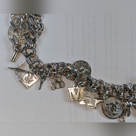 EC TRIPLE LINK STERLING SILVER ALL MARKED CHUNKY CHARM BRACELET - Picture 3 of 14
